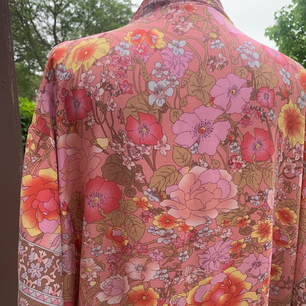 New Bohemian Floral Kimono Duster Jacket Robe Swim Cover Up - Picture 6 of 8
